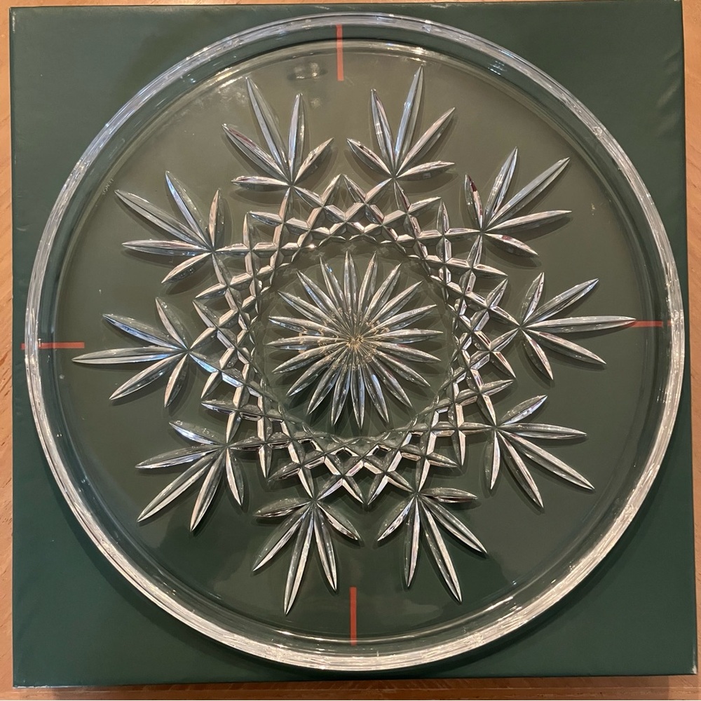 LENOX Vintage Charleston Round Full Lead Crystal Torte Plate Serving Platter NIB